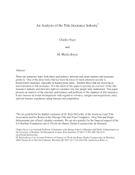 Pdf An Analysis Of The Title Insurance Industry