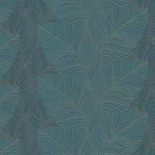 Vente en ligne de papiers peints anglais d'éditeur. Papier Peint Palme Bleu Vert Dore Tulla Intisse Kalico