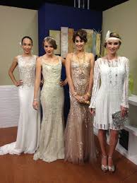 Glittering White Cream And Pale Pink 1920s Inspired Gowns With Embroidery And Sequins Worn By Four Wome In 2020 Gatsby Inspired Dress Gatsby Party Outfit Gatsby Outfit
