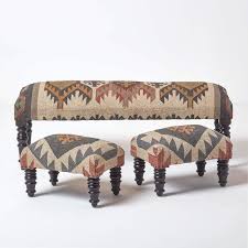 Shop for coffee table ottomans in ottomans. Homescapes Large Upholstered Kilim Bench With 2 Footstools Nest Of Coffee End Tables Handmade Solid Wood Frame Buy Online In Guernsey At Guernsey Desertcart Com Productid 48567557