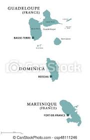 Martinique, island and overseas territorial collectivity of france, in the eastern caribbean sea. Guadeloupe Dominica Martinique Political Map With Capitals Basse Terre Roseau And Fort De France Caribbean Islands Parts Canstock