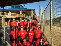 You'll win the parent of the year award for these clever diy group costumes. 14u Softball Team In Halloween Dress Up Tournament Dressed As The Incredibles They Even Played Prett Team Costumes Team Halloween Costumes Halloween Softball