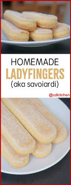 * 2 tablespoons butter * 3/4 cup plus 2 tablespoons sifted flour * 4 egg yolks * 1/2 cup sugar * 4 egg whites, beaten until stiff * pinch of salt * 1 teaspoon vanilla * powdered sugar for. Ladyfingers Recipe Cdkitchen Com