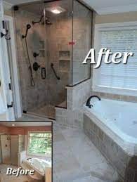 Bathroom Remodel Example Like The Corner Tub And Shower Enclosure To The Ceiling Bathroom Remodel Shower Tub Remodel Shower Remodel