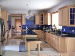 Cobalt Blue Kitchen Walls Except With Black Cabinets Sanded Down With Peeks Of Blue Red And Wh With Images Blue Kitchen Walls Blue Backsplash Kitchen Modern Oak Kitchen