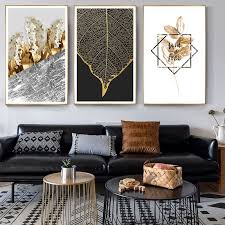 Scandinavian Golden Leaf Living Room Art Decor Wall Art Living Room