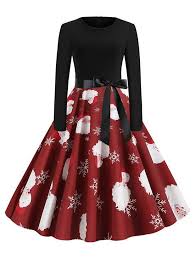 Christmas Santa Claus Belted Party Dress Christmas Dress Women Short Christmas Dresses Party Dress Long Sleeve