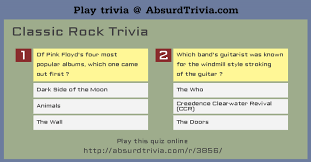 Take our trivia quiz about 90's movies, music, fashion, fun facts, tv shows, cartoons and food. Classic Rock Trivia