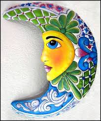 Hand Painted Metal Moon Wall Hanging Moon Metal Art Garden Etsy In 2021 Recycled Metal Art Tropical Wall Art Outdoor Metal Art