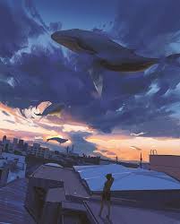 Maybe Not Whales But The Surreal Idea Is Kinda Cool Sky Art Whale Art Anime Scenery