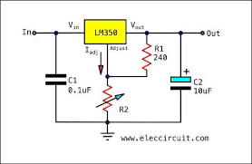 Lm350 Adjustable Voltage Regulator Eleccircuit Com Voltage Regulator Electronic Circuit Projects Electronics Circuit