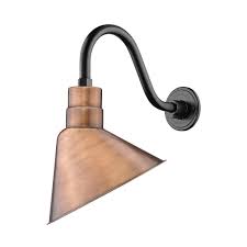 With a modern matte black finish, plus a classic gooseneck arm and curved top cap, this outdoor wall sconce creates a pleasing look and a simplistic element to any exterior house space. Millennium Lighting R Series Copper 12 Inch One Light Outdoor Wall Sconce With Gooseneck Ua12 Cp Bellacor