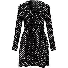 Miss Selfridge Black Polka Dot Wrap Dress Found On Polyvore Featuring Polyvore Women S Fashion Clothi Blue Long Sleeve Dress Fit And Flare Dress Spotty Dress