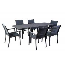 Avec le salon de jardin en acacia massif et toile gris anthracite porto rico, ouvrez les portes d'un jardin qui sent bon la zenitude. Salon De Jardin Aluminium Gris 6 Personnes Table Fauteuils Portorico