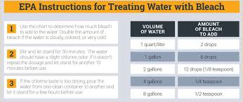 Mix 9 cups water with 1 cup bleach). How To Purify Water With Household Bleach