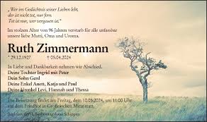 Traueranzeigen von Ruth Zimmermann