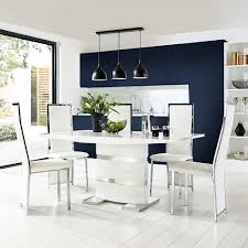 A modern and stylish chrome dining chair. Komoro White High Gloss Dining Table With 4 Celeste White Leather Chairs Furniture And Choice