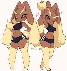 257555 - safe, artist:cremanata_art, fictional species, lopunny, mammal,  anthro, nintendo, pokémon, 2023, arm fluff, belly button, bottomwear,  breasts, clothes, crop top, digital art, ear fluff, ears, eyelashes,  female, fluff, fur, leg fluff,