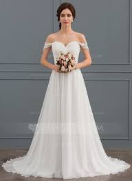 Us 209 00 A Line Princess Off The Shoulder Sweep Train Chiffon Lace Wedding Dress With Ruffle Jj S House Wedding Event Dresses Ruffle Wedding Dress Wedding Dress Styles