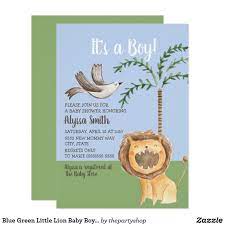 Blue Green Little Lion Baby Boy Baby Shower Invitation Zazzle Com Baby Shower Invitations For Boys Baby Shower Invitations Baby Boy Shower