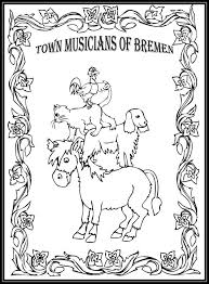 Town Musicians Of Bremen Storybook Coloring Page By Fractalbee Coloring Pages Bremen Coloring Book Pages