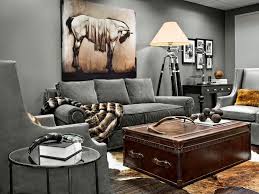 Deco 79 blue fabric chest coffee table with storage drawers wood & leather trim. Gray Transitional Living Room With Leather Trunk Coffee Table Hgtv