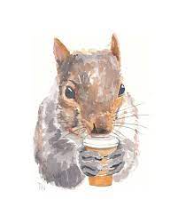Original Squirrel Watercolor Painting Squirrels Love Coffee Etsy Painting Watercolor Paintings Squirrel