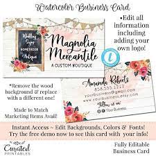 Decor Business Card Diy Business Card Wood Sign Watercolor Card Business Card Editable Template I Diy Business Cards Online Printing Services Diy Template