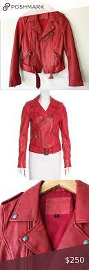 Linea Pelle Red Leather Biker Moto Jacket Zipped Leather Jacket Coats Jackets Women Moto Biker Jacket