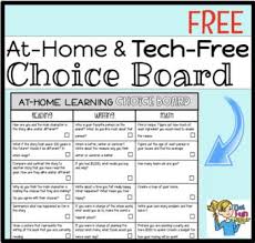 At Home Learning Choice Board Tech Free By That Fun Teacher Tpt In 2020 Choice Boards Home Learning Math Choice Boards