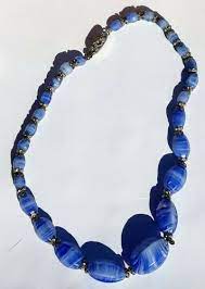 Art Deco Czech Bohemian Blue White Swirl Art Glass Bead Necklace Glass Bead Necklace Glass Necklace Glass Art