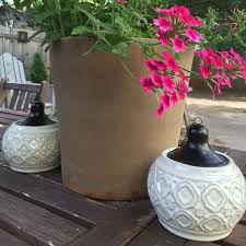 Hampton Bay 5 6 In Ceramic Mini Table Top Torch With White Glaze 2 Pack Ybh056s W The Home Depot Backyard Decor Outdoor Space Design Backyard Reception