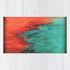 Teal pops with bright white and coral, and works well with cream, navy, browns, and pinks. Coral And Teal Fluid Art Print Area Rug Buy Online In Morocco At Desertcart Ma Productid 28429829