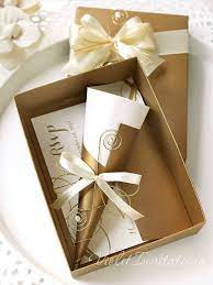 Gold Ivory Box Wedding Invitation Scroll And Response Card Handmade Unique Boxed Fun Wedding Invitations Handmade Wedding Invitations Box Wedding Invitations