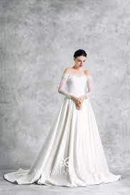 Keep it simple in this evening gown: Ivory Off Shoulder Illusion Long Sleeve Wedding Dress Vq