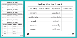 year 3 and 4 spelling list word writing practice sheets resource pack year