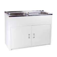 Utility sink laundry tub with pull out faucet, sprayer spout, heavy duty slop sinks for washing room, basement, garage or shop, large free standing wash station tubs and (stainless steel). 1160 X 500mm 90l Laundry Tub Cabinet Double Bowl Stainless Steel Sink Db652b Acl