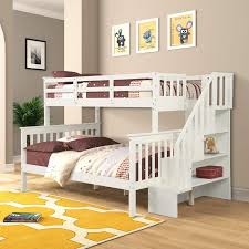 Amazon Com Twin Over Full Bunk Bed Frame For Kids Mission Style Wood Twin Over Full Size Bed Frame With In 2020 Bed Frame Bed Frame With Storage Full Size Bed Frame