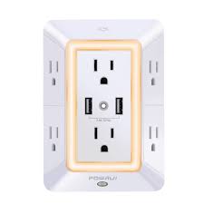 Amazon.com: Multi Plug Outlet, Surge Protector, POWRUI 6-Outlet Extender  with 2 USB Charging Ports (2.4A Total) and Night Light, 3-Sided Power Strip  with Adapter Spaced Outlets - White，ETL Listed : Tools &