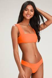 Sofia Orange Ribbed Thong Bikini Bottom
