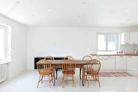 large modern kitchen, dining table