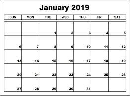 Calendar Of January 2019 Editable Calendar Calendar Printables Monthly Calendar Printable