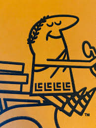 The pizza emerges, fully baked, on the other side, where a second robot arm transfers it to a cutting board, slices it into six pieces, places it in a pizza box, and closes the box. Little Caesars Pizza Box Dude Has Little L And C S Along The Bottom Of His Toga Mimicking Grecian Decoration Mildlyinteresting