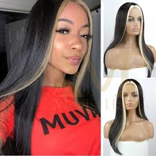 Black hair with blonde highlights can be upgraded by adding dark warm brown ribbons and contrasting honey blonde money pieces. Buy Straight Black With Blonde Highlights In Front Custom Virgin Wigs At Affordable Prices Free Shipping Real Reviews With Photos Joom