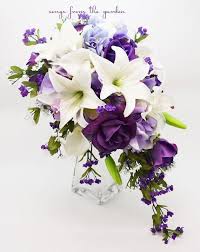 Cascade Bridal Bouquet With Real Touch Purple Roses Real Touch Lilies Silk Lavender Hyd Cascading Bridal Bouquets Fresh Wedding Flowers Purple Bridal Bouquet