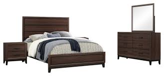 These sets are ideal for anyone who has a large master bedroom begging for a touch of comfort. Asheville 5 Piece Bedroom Set King Brown Wood Modern Panel Bed Dresser Mirror 2 Nightstands Walmart Com Walmart Com