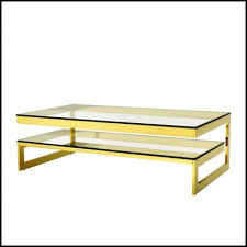 Clear/gold large rectangle glass coffee table with shelves. Coffee Table With Structure In Gold Finish With 2 Clear Glass Top 24 Gamma Pacific Compagnie