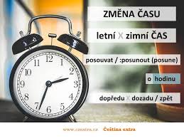 Změna času se projeví tak, že ve tři hodiny ráno se ručičky hodin posunou o hodinu nazpět a v tuto oproti normálnímu středoevropskému času byl posunutý o hodinu zpět. Cestina Extra Dnes V Noci Se Zmenil Letni Cas Na Zimni Ve Tri Hodiny Rano Se Cas Posunul O Hodinu Dozadu Noc Byla O Hodinu Delsi A Mohli Jsme O