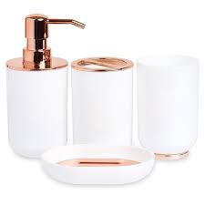 Here's walmart's bathroom accessories, bath sets, bathroom decors. Bathroom Accessories Set Toothbrush Holder Soap Dispenser Rose Gold And White 4 Piece Walmart Com Walmart Com