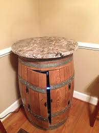 Wine Barrel Refrigerator Basement Bar Table Idea Smaller Profile And A Great Way To Hide A Mini Fridge And Give It A Game Theme Look Wi Wine Barrel End Table Wine